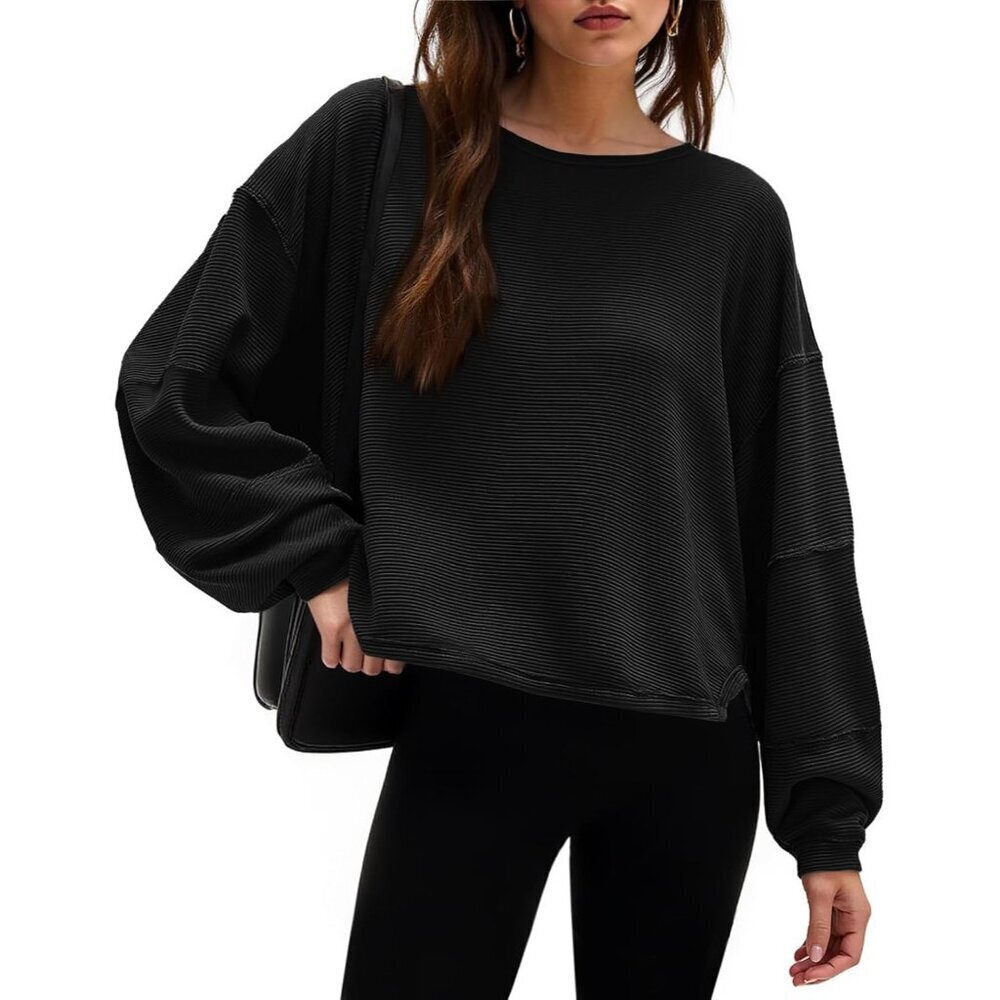 Women's Oversized Cotton Cropped T Shirt Long Sleeve Casual Boxy Top
